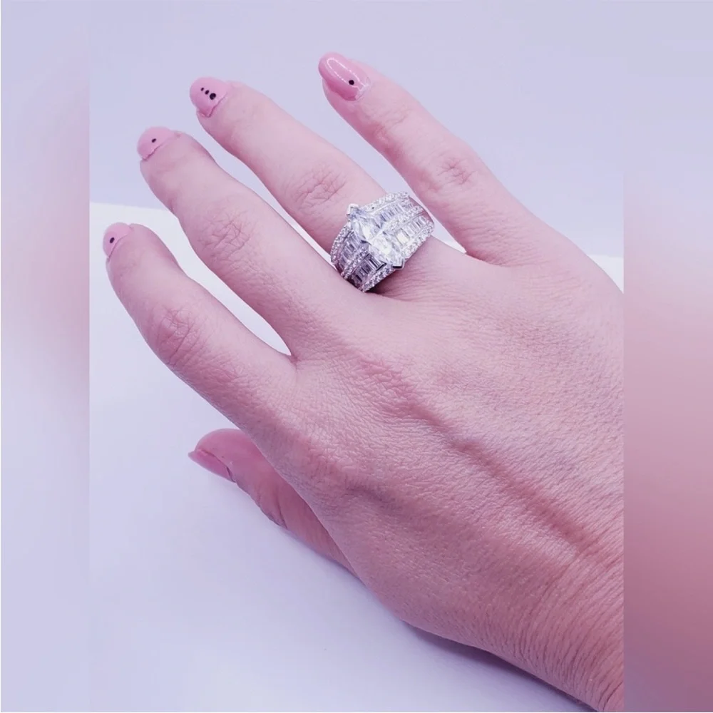 2 Carat Marquise Diamond Simulant Rhodium - 925 Sterling Silver Ring